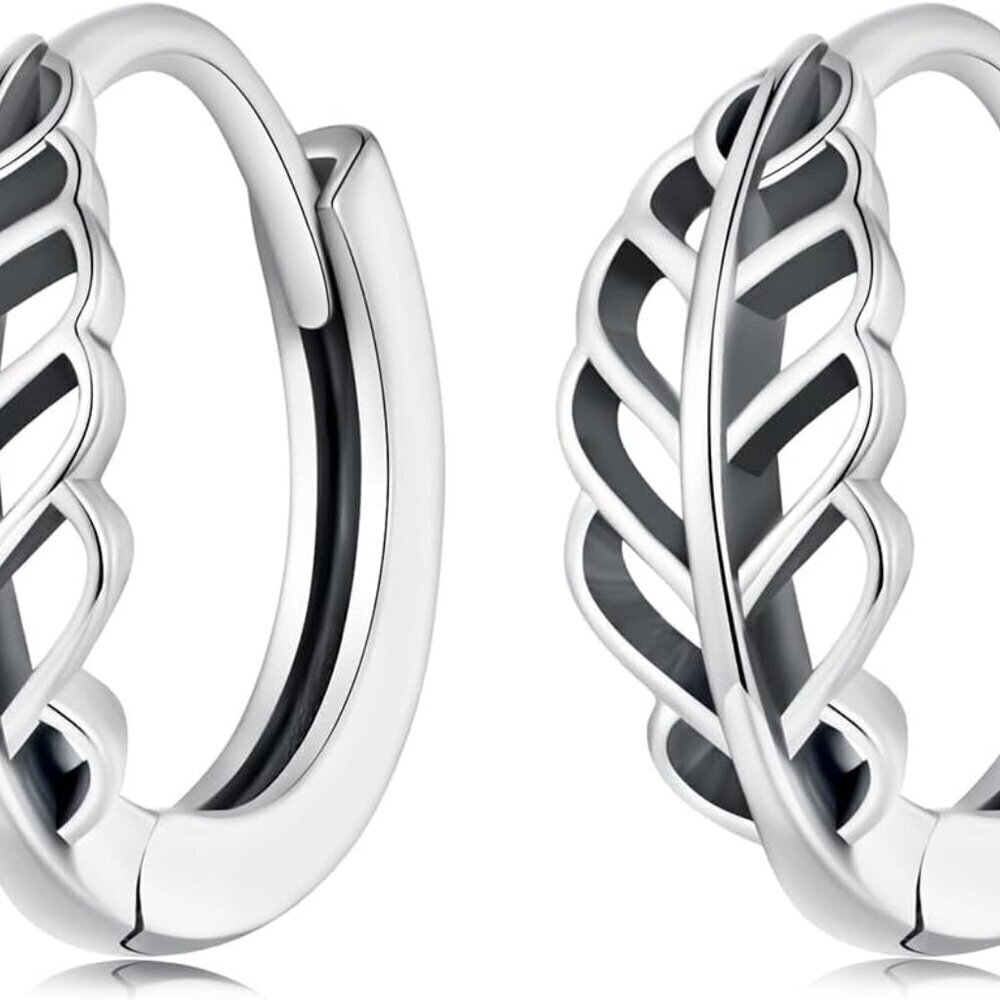 Hollow Leaf Hoop Earrings Sterling Silver 925 Hypoallergenic Women Jewelry